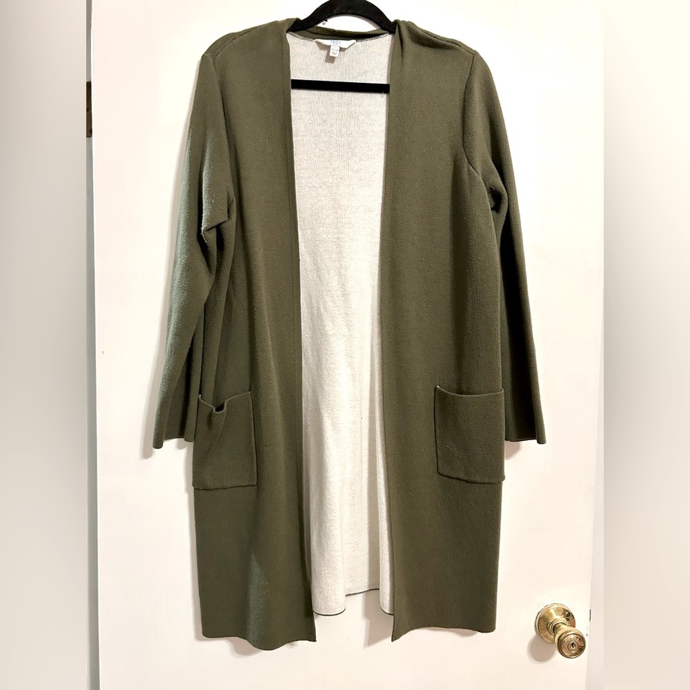 Olive Green Long Knit Cardigan Sweater